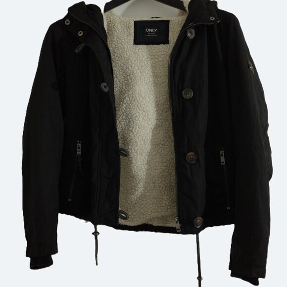 COPY - Only black hoodie sherpa lined bomber jacket size S - Picture 3 of 11